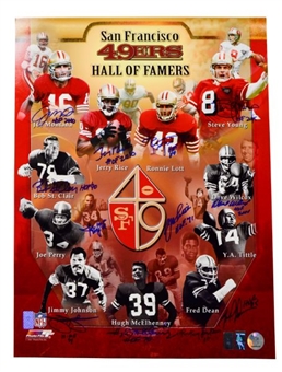 San Francisco 49ers Hall of Fame signed 16x20 photo w/ 12 Signatures Including Montana, Young & Rice